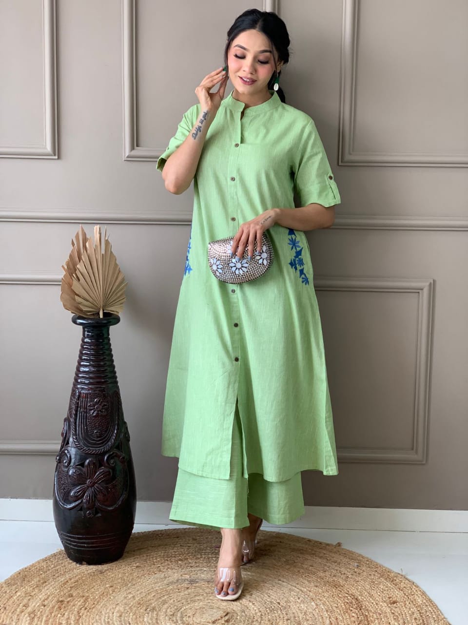Premium Cotton Slab A-Line Kurta Set