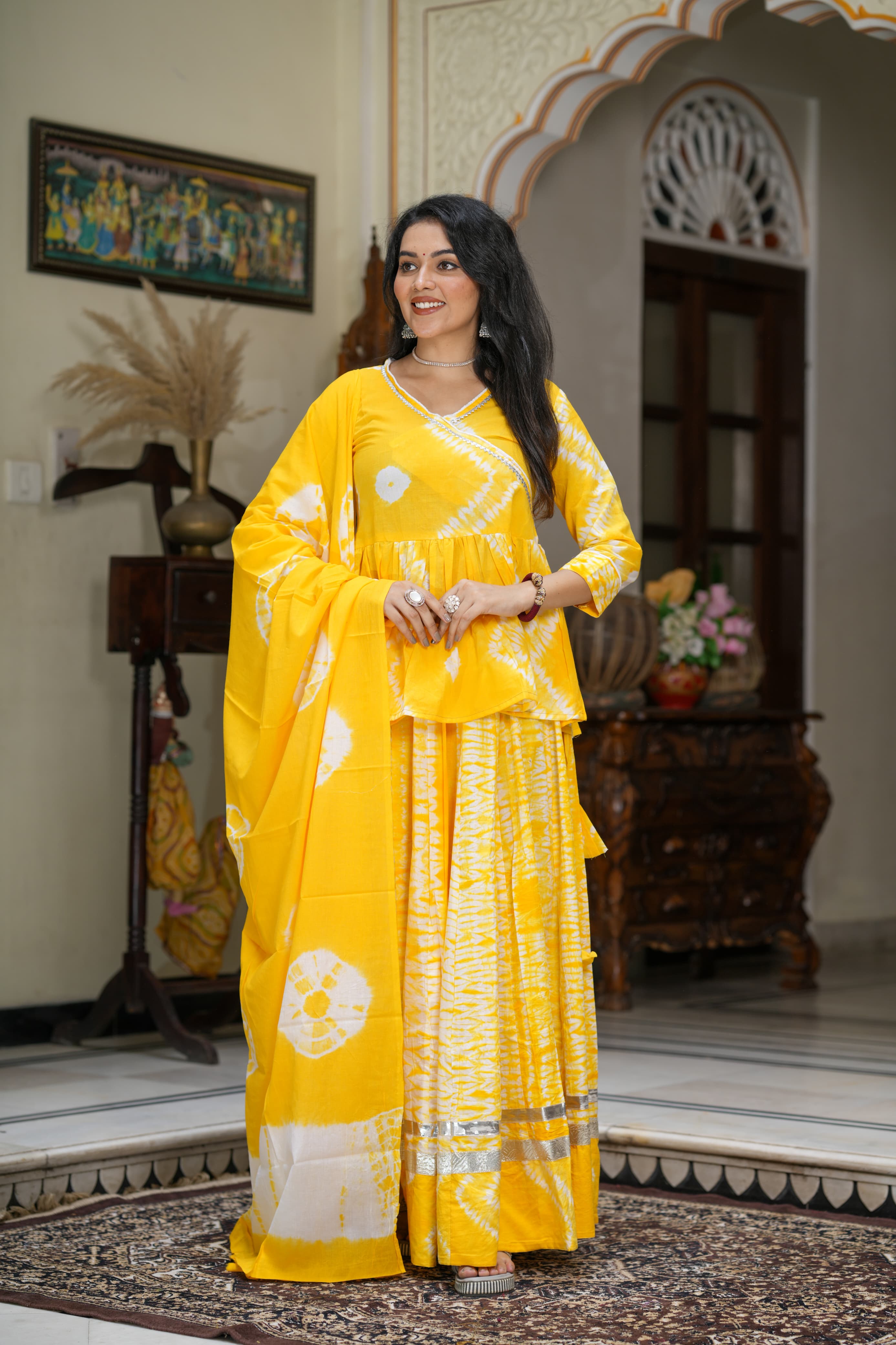 Navratri Special Collection – Bagru Hand Block Printed Designer Angrakha Choli & Skirt with Mulmul Dupatta