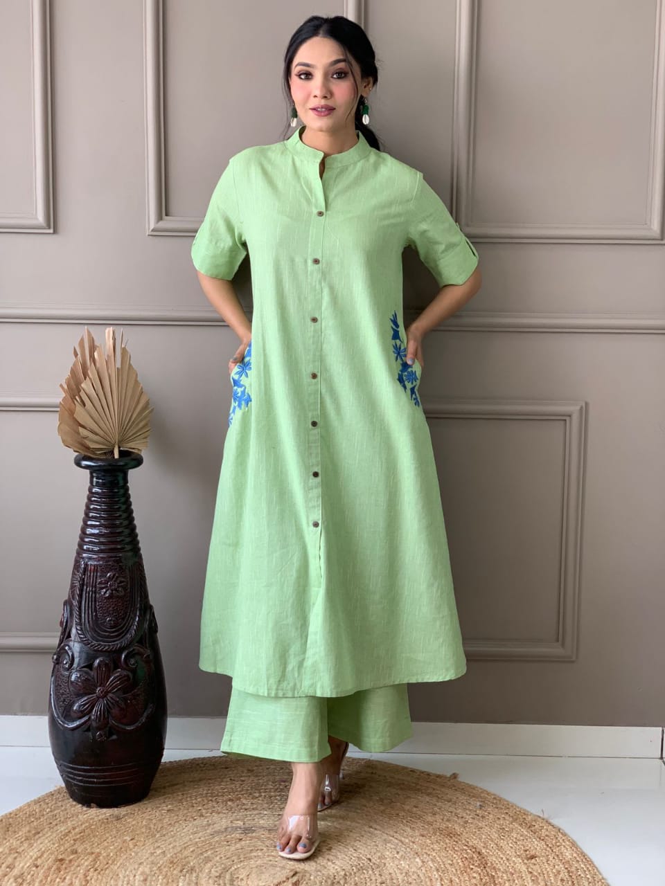Premium Cotton Slab A-Line Kurta Set