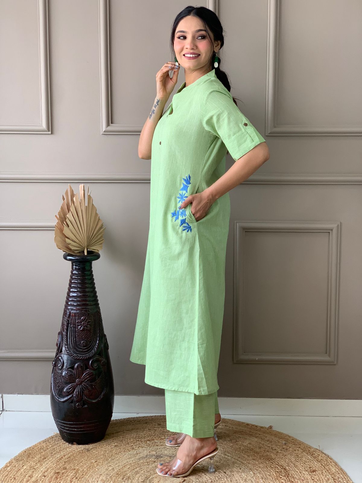 Premium Cotton Slab A-Line Kurta Set