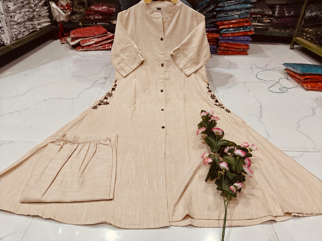 Premium Cotton Slab A-Line Kurta Set