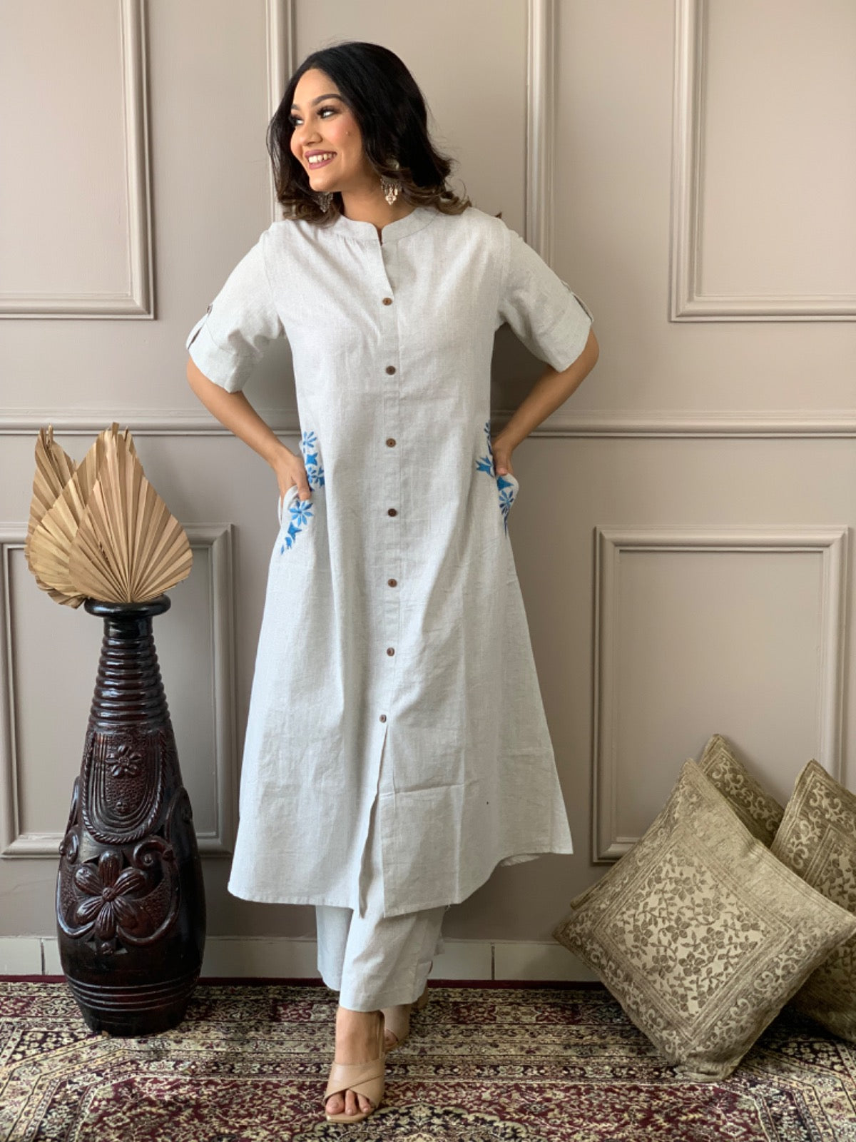 Premium Cotton Slab A-Line Kurta Set